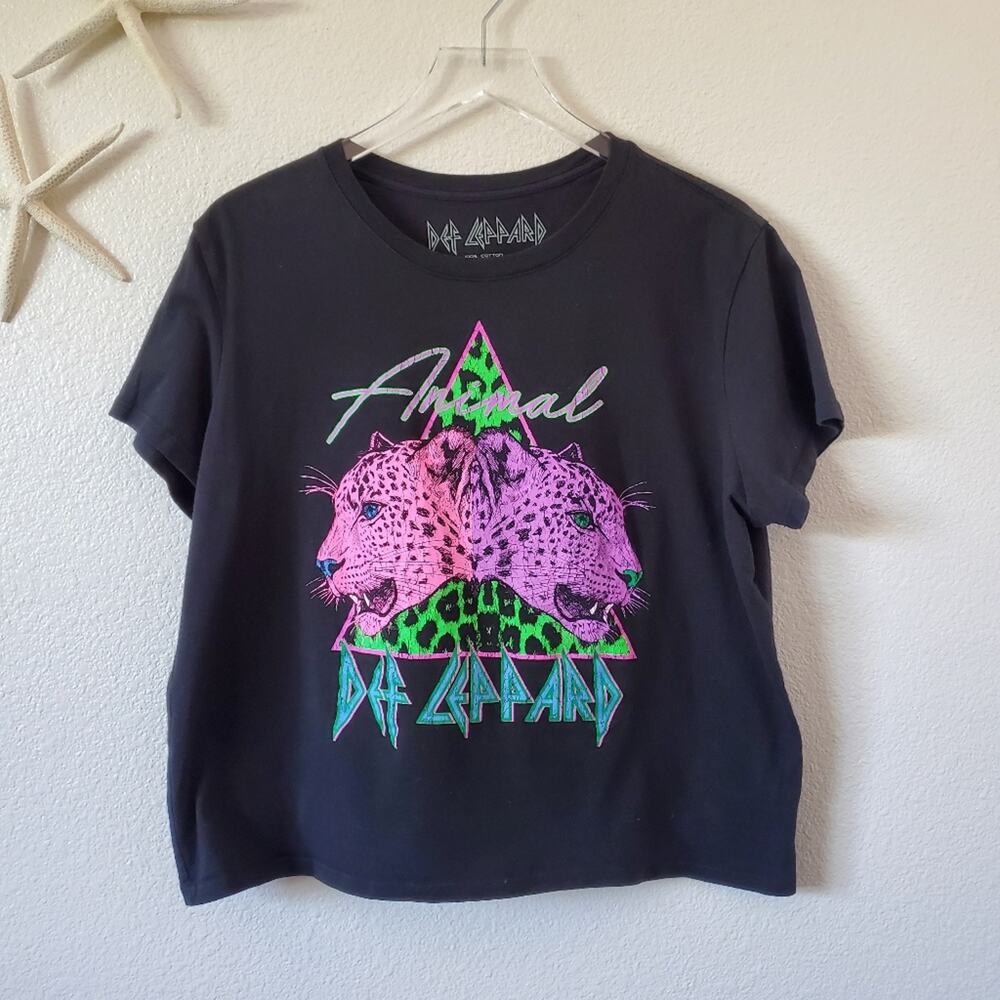 Def Leapord Crop Top Animal Print Casual Everydat Shirt Women Size XL Black Pink